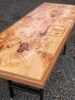 Refinished Bar Top carved with Family memories into Kitchen Table | Dining Table in Tables by Basemeant WRX. Item composed of wood & steel