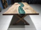 Live Edge Green Epoxy Resin Dining Table | Conference Table in Tables by LuxuryEpoxyFurniture. Item made of walnut