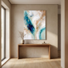 Aqua Currents — Abstract Canvas Artwork in Blue and Gold | Prints in Paintings by Alpenglow Workshop. Item made of canvas works with boho & minimalism style