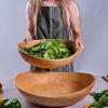 17" Handcrafted Wave Wooden Salad & Serving Bowl | Serveware by TerraKlay. Item made of wood works with contemporary & rustic style