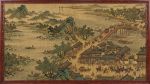 Hand-Painted Silk Scroll Along the River Qingming Style Art | Oil And Acrylic Painting in Paintings by Dynasty Artisan. Item composed of wood and fabric in contemporary or eclectic & maximalism style