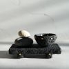 Large Shelf Riser in Carbon Black Concrete with Brass Rivets | Decorative Tray in Decorative Objects by Carolyn Powers Designs. Item composed of brass and concrete in minimalism or industrial style