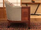 Club Chair with Ming Carving | Chairs by Brian Holcombe Woodworker. Item composed of wood & fabric