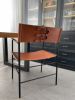 “Repose” Armchair Various Leather Colors, Black Rubbered Ste | Chairs by Jover + Valls. Item made of steel with leather