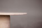 Bullet Leg Travertine Round Dining Table | Tables by HamamDecor LLC. Item made of marble compatible with mediterranean and modern style