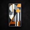 Abstract Geometric Wood Wall Art with Gold and Copper | Oil And Acrylic Painting in Paintings by Skal Collective. Item composed of wood