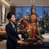 35" Premium Camphor Wood Water Moon Guanyin Zen Statue | Sculptures by Dynasty Artisan. Item composed of wood in eclectic & maximalism or asian style