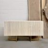 Cashmere White Brass Trio Sideboard | Storage by YJ Interiors. Item composed of oak wood and brass in mid century modern or contemporary style