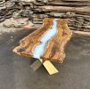 Live Edge Cream - White Epoxy Resin Hackberry Table | Dining Table in Tables by Tinella Collection. Item composed of wood in boho or minimalism style