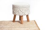 Artisanal Craft Macrame Wood Stool_Mango wood chair | Chairs by Humanity Centred Designs. Item made of wood with cotton works with boho & minimalism style