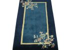 Vintage Chinese Deco style rug in Deep Blue, Gold & Pastel | Area Rug in Rugs by Rug and Kilim