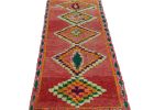 Vintage Moroccan Runner Rug in Red with Diamond Medallions | Area Rug in Rugs by Rug and Kilim