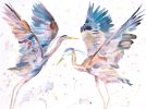 Herons in Flight No. 9 : Original Watercolor Painting | Paintings by Elizabeth Becker. Item made of canvas compatible with minimalism and contemporary style