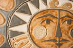 Mayan Sun in White Oak Frame No. 1 | Mosaic in Art & Wall Decor by Clare and Romy Studio. Item composed of ceramic in boho or mid century modern style