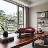 Crimson-Gold Wood Five Children Feng Shui Carving Sculpture | Sculptures by Dynasty Artisan. Item made of wood works with contemporary & eclectic & maximalism style