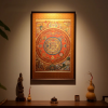 Framed Luxury Yunjin Silk Eight Auspicious Symbols Thangka | Embroidery in Wall Hangings by Dynasty Artisan. Item made of wood with fabric works with eclectic & maximalism & asian style