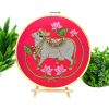 Kamdhenu Cow Hand Embroidered Artwork | Embroidery in Wall Hangings by MagicSimSim. Item made of fabric with fiber works with art deco & asian style