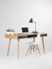 Large modern oak desk, computer table, with black drawers | Tables by Mo Woodwork. Item composed of oak wood compatible with minimalism and mid century modern style