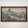 Hand-Painted Blue Green Landscape Song Dynasty Silk Art II | Oil And Acrylic Painting in Paintings by Dynasty Artisan. Item made of wood with fabric works with contemporary & eclectic & maximalism style