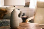 Table Lamp 1 in Slate | Lamps by Pyre Studio. Item composed of cotton and brass in minimalism or contemporary style