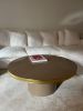 Coffee Table High Gloss Top Brass Tape Frame Pedestal Base | Tables by Jover + Valls. Item composed of wood & copper compatible with industrial and art deco style