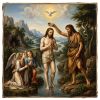 Divine Baptism: Classical  Impasto Oil Masterpiece | Oil And Acrylic Painting in Paintings by Dynasty Artisan. Item made of linen works with mid century modern & contemporary style