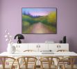 Early Afternoon Walk By the River | Oil And Acrylic Painting in Paintings by Victoria Veedell. Item composed of canvas compatible with contemporary style