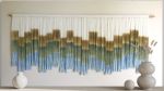 STEPS BLUE Block Blue Green Custom Wall Tapestry | Macrame Wall Hanging in Wall Hangings by Wallflowers Hanging Art. Item composed of oak wood and wool in boho or mid century modern style