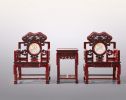 Royal Crimson Flamewood Lingzhi Ming Taishi Armchair 3-Pc Se | Chairs by Dynasty Artisan. Item made of wood works with contemporary & eclectic & maximalism style