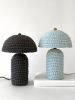 The Knitty Table Lamp in Robin's Egg Blue | Lamps by Meg Morrison. Item made of fabric with ceramic works with mid century modern & eclectic & maximalism style