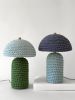 The Knitty Table Lamp in Grass Green and Robin's Egg Blue | Lamps by Meg Morrison | By Jacqui Photography in Richmond. Item made of fabric with ceramic works with boho & mid century modern style