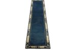 Vintage Chinese Deco style runner in Deep Blue, Off White | Area Rug in Rugs by Rug and Kilim