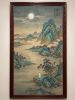 Hand-Painted Silk Moonlight River Landscape Scroll Wall Art | Oil And Acrylic Painting in Paintings by Dynasty Artisan. Item made of wood & fabric compatible with contemporary and eclectic & maximalism style