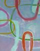 Abstract oil paintings above pink sofa | Oil And Acrylic Painting in Paintings by Trudie Tara Moulton. Item composed of canvas & synthetic