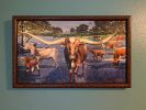 Longhorns & Bluebonnets Giclee from Jackson Longhorn Ranch Mural | Oil And Acrylic Painting in Paintings by Dan Terry. Item made of wood with canvas