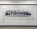 Crossing the Willamette - Acrylic Installation | Glasswork in Wall Treatments by Beth Kerschen | REACH Community Development in Portland. Item composed of glass and synthetic