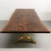 Walnut Slab Live Edge Brass Wishbone Dining Table | Tables by YJ Interiors. Item composed of walnut and brass in mid century modern or contemporary style