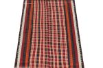 Vintage Persian Kilim in Red with Plaid Multicolor Stripes | Area Rug in Rugs by Rug and Kilim