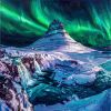 Iceland Kirkjufell Aurora Impasto Oil Painting Fine Art | Oil And Acrylic Painting in Paintings by Dynasty Artisan. Item made of linen works with contemporary & eclectic & maximalism style
