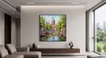 Amsterdam Canal Spring Impasto Oil Painting Fine Art | Oil And Acrylic Painting in Paintings by Dynasty Artisan. Item made of linen compatible with contemporary and eclectic & maximalism style