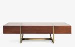 Famed Dark Oak Veneer and Brass Coffee Table with Drawers | Tables by LAGU. Item made of oak wood with brass works with minimalism & contemporary style