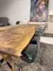 Walnut Sea Green Epoxy Resin Live Edge Dining Table | Tables by Tinella Collection. Item composed of oak wood and metal in boho or minimalism style