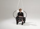 Studio Stirling White Genuine Leather Hanging Swing Chair | Chairs by Studio Stirling. Item made of fabric with steel works with minimalism & modern style