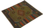 1980s Vintage Sofreh Kilim rug in Green with Blue and Orange | Area Rug in Rugs by Rug and Kilim