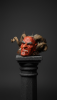 Hand-Carved Crimson Mythological Mask | Decorative Objects by Holzkunst Samuel Meisinger. Item made of wood with wool works with art deco style