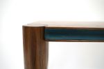 Aviateur Side Table in Walnut, Accent Cove in Green Leather | Tables by Geoff McKonly Furniture. Item made of walnut with leather works with mid century modern & japandi style
