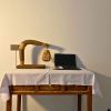 Reclaimed Ox Yoke & Rattan Sculptural Table Lamp Plowman's L | Lamps by Loom&Drift. Item composed of wood compatible with minimalism and mid century modern style