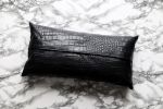 Petite Black Embossed Leather Pillow Cover - Chrome Pearls | Pillows by Metal Mingle Studio. Item made of metal & leather