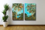 Tranquil Cove II - Tropical Palm Tree Coastal | Oil And Acrylic Painting in Paintings by Filomena Booth Fine Art. Item composed of canvas in contemporary or coastal style