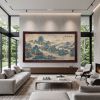 Hand-Painted Blue Green Landscape Song Dynasty Silk Art II | Oil And Acrylic Painting in Paintings by Dynasty Artisan. Item made of wood with fabric works with contemporary & eclectic & maximalism style